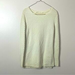 Athleta Tunic Sweater Checkerboard Knit High/Low Hem Cream Size Small